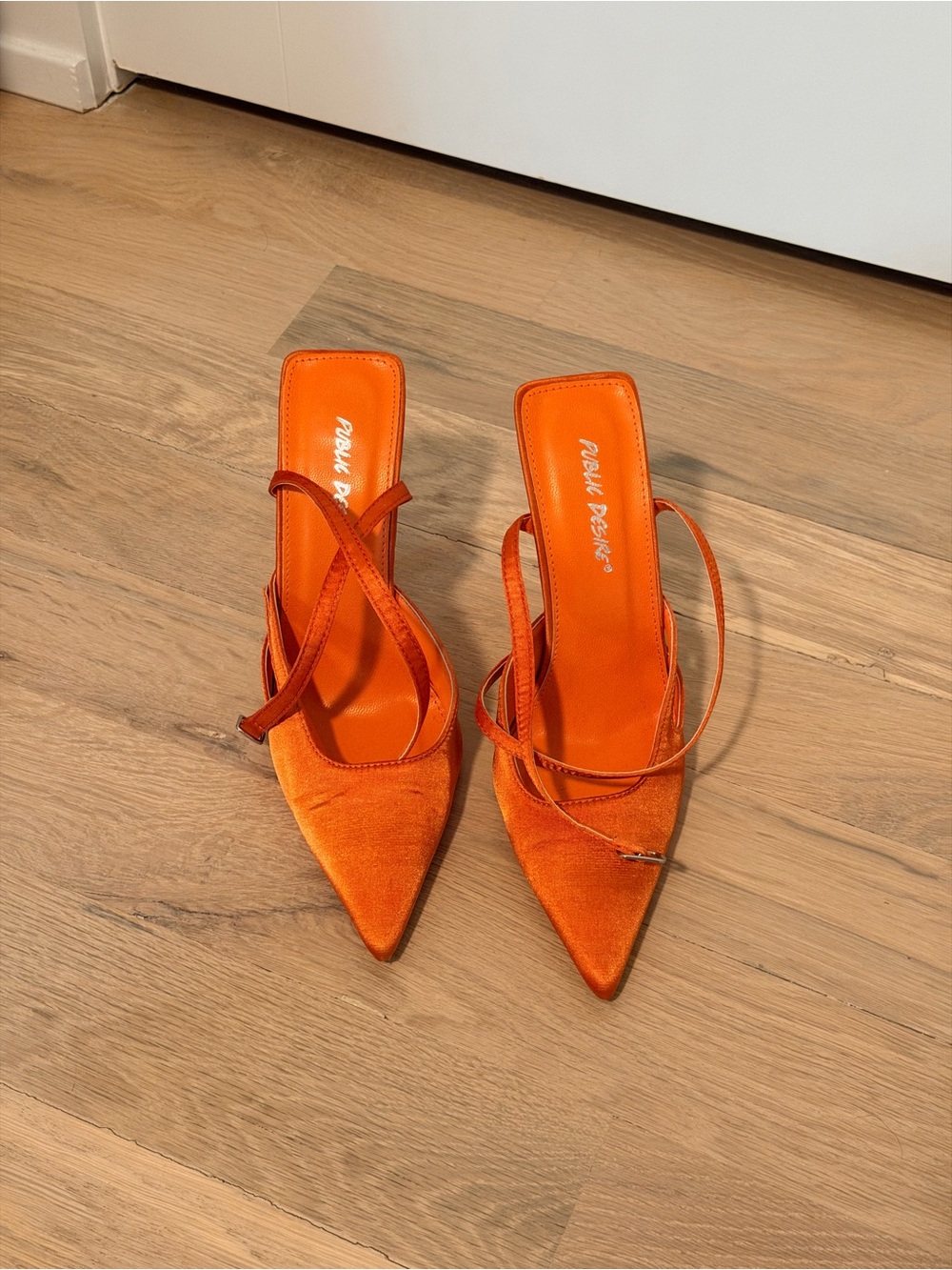 Public Desire Orange Pointed Toe Strappy Heels
